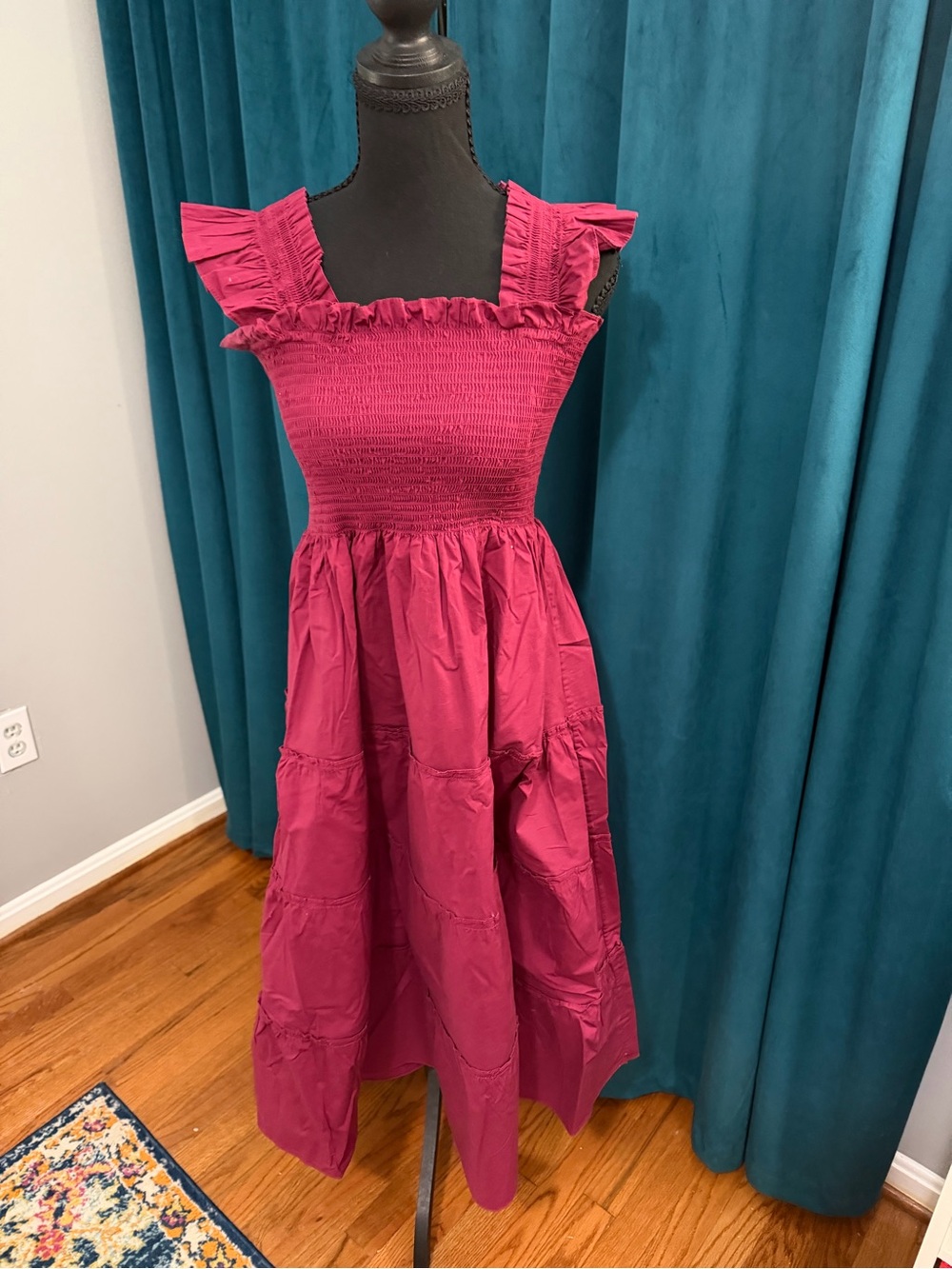 Women’s Fuchsia Midi Dress with Ruffle Straps